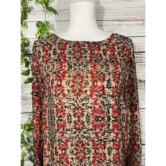 Violet + Claire Blouse Top sz Small Burgundy Orange Floral Autumn Career Church - Picture 2 of 11
